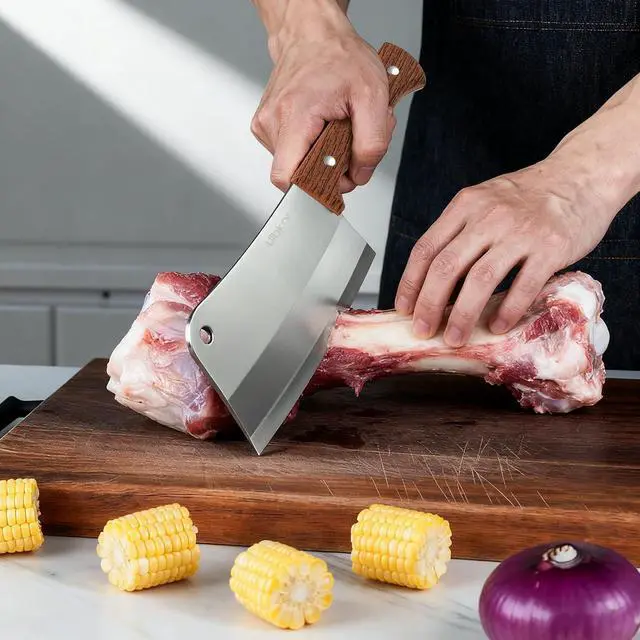Alt view image 6 of 6 - 7 Inch Meat Cleaver Knife, Butcher Knife Chef Knife Heavy Duty Bone Chopper | Ultra Sharp High Carbon Steel Blade, Ergonomic Non-Slip Handle for Bone Cutting, Vegetable Chopping, Restaurant, Kitchen