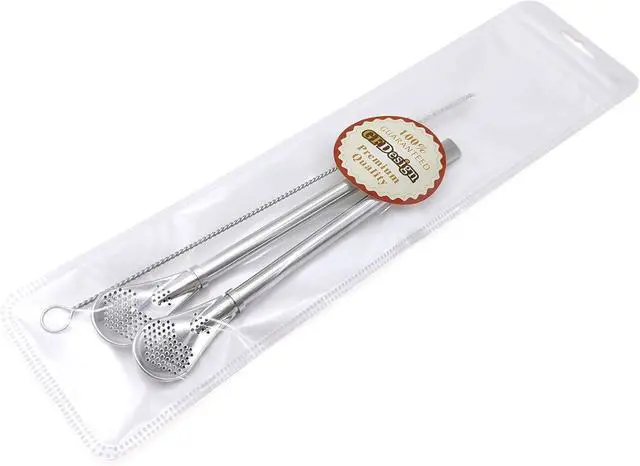 Alt view image 6 of 6 - Yerba Mate Bombilla Gourd Drinking Filter Straws 304 Food-Grade 18/8 Stainless Steel - Set of 2 with Cleaning Brush - 6.1" Long