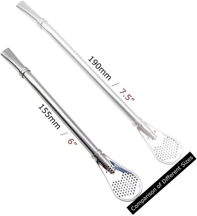 Alt view image 5 of 6 - Yerba Mate Bombilla Gourd Drinking Filter Straws 304 Food-Grade 18/8 Stainless Steel - Set of 2 with Cleaning Brush - 6.1" Long