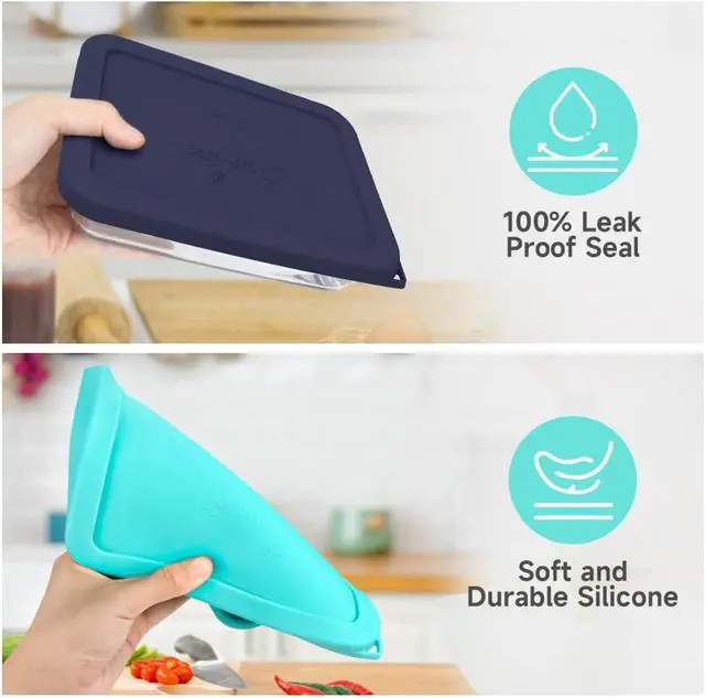 Alt view image 4 of 7 - SOPHICO 3 Cup Rectangle Silicone Replacement Lids for Pyrex 7210-PC Glass | Food Grade Silicone, LeakproofAirtight Lids, Dishwasher Microwave Safe(1 Pack)