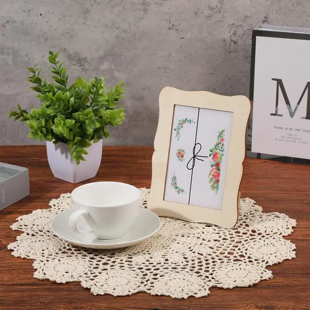 Alt view image 5 of 7 - Lace Dollies for Tables, 15.7 Inch Large Round Cotton Crochet Doilies Handmade Vintage Lace Placemats Knitted Tablecloth for Home Kitchen Dining Room Wedding Party Decoration (Beige)