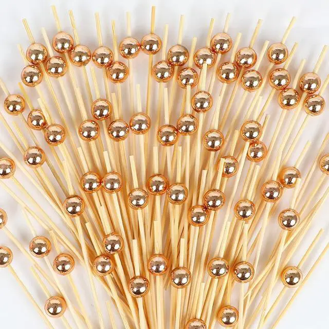 Main image of LOKIPA 100PCS Cocktail Toothpicks, Bamboo Cocktail Picks for Appetizers for Wedding, Birthday and Parties (Rose Gold, 4.72 Inch)
