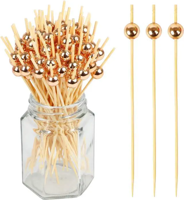 Alt view image 3 of 7 - LOKIPA 100PCS Cocktail Toothpicks, Bamboo Cocktail Picks for Appetizers for Wedding, Birthday and Parties (Rose Gold, 4.72 Inch)