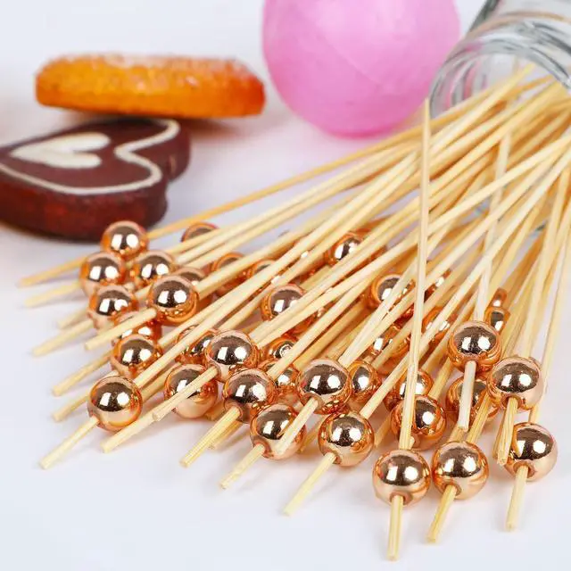 Alt view image 4 of 7 - LOKIPA 100PCS Cocktail Toothpicks, Bamboo Cocktail Picks for Appetizers for Wedding, Birthday and Parties (Rose Gold, 4.72 Inch)