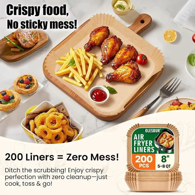 Alt view image 6 of 7 - OLESBUR Air Fryer Liners Disposable, 200Pcs 8 Inch Airfryer Paper Liners, Unbleached Parchment Paper for Air Fryer Basket, Non-Stick Air Fryer Accessories, Liners for Baking, Parchment Paper Sheets