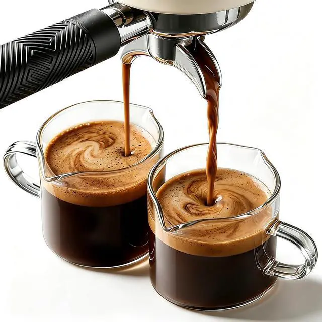 Main image of DWTS DANWEITESI Espresso Cups Set of 2: Espresso Machine Accessories - Espresso Shot Cups for Home Baristas - Essential Coffee Bar Accessories - 4oz Glass Espresso Cup Set with Handled and Spout