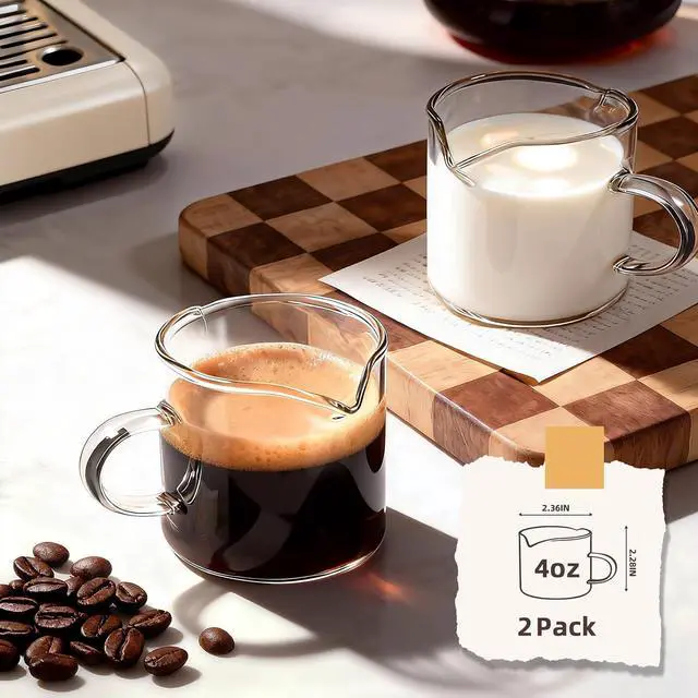 Alt view image 2 of 7 - DWTS DANWEITESI Espresso Cups Set of 2: Espresso Machine Accessories - Espresso Shot Cups for Home Baristas - Essential Coffee Bar Accessories - 4oz Glass Espresso Cup Set with Handled and Spout