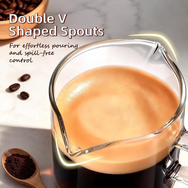 Alt view image 3 of 7 - DWTS DANWEITESI Espresso Cups Set of 2: Espresso Machine Accessories - Espresso Shot Cups for Home Baristas - Essential Coffee Bar Accessories - 4oz Glass Espresso Cup Set with Handled and Spout
