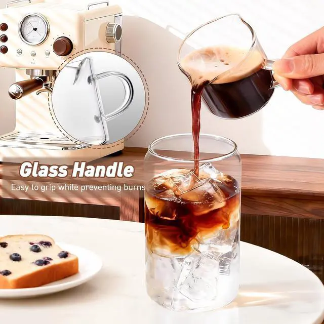 Alt view image 4 of 7 - DWTS DANWEITESI Espresso Cups Set of 2: Espresso Machine Accessories - Espresso Shot Cups for Home Baristas - Essential Coffee Bar Accessories - 4oz Glass Espresso Cup Set with Handled and Spout