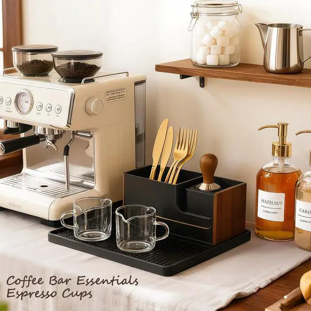 Alt view image 5 of 7 - DWTS DANWEITESI Espresso Cups Set of 2: Espresso Machine Accessories - Espresso Shot Cups for Home Baristas - Essential Coffee Bar Accessories - 4oz Glass Espresso Cup Set with Handled and Spout
