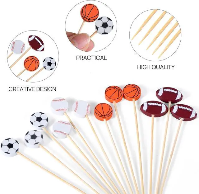 Alt view image 3 of 5 - JtmyAota 100 Pack Baseball Toothpicks, 4.7 Inch Bamboo Cocktail Picks | Bamboo Toothpicks for Sports Catered Event Birthday Themed Party Decorations