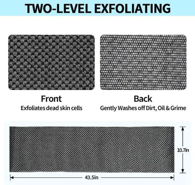 Alt view image 3 of 7 - Exfoliating Washcloth Shower Towels Rich Silver Ion & Carbon Fiber | Premium Japanese Style Exfoliating Body Scrubber for Back Acne, KP & Smooth Skin, Longer Body Scrub Exfoliator with 2 Sides