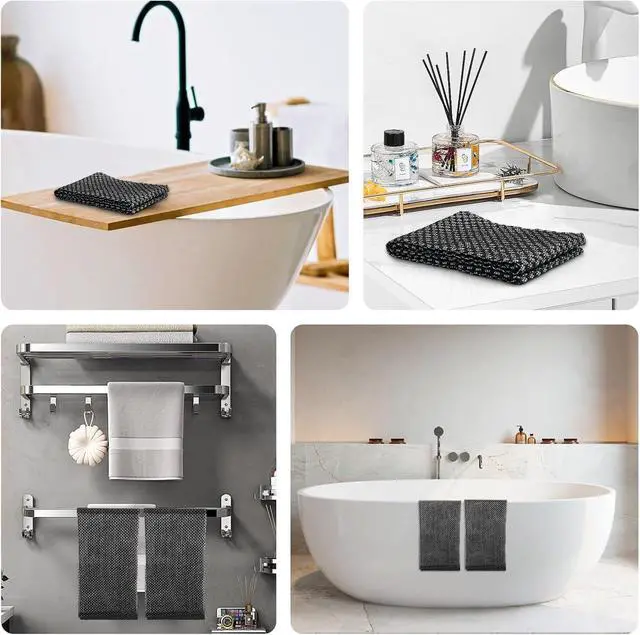 Alt view image 7 of 7 - Exfoliating Washcloth Shower Towels Rich Silver Ion & Carbon Fiber | Premium Japanese Style Exfoliating Body Scrubber for Back Acne, KP & Smooth Skin, Longer Body Scrub Exfoliator with 2 Sides