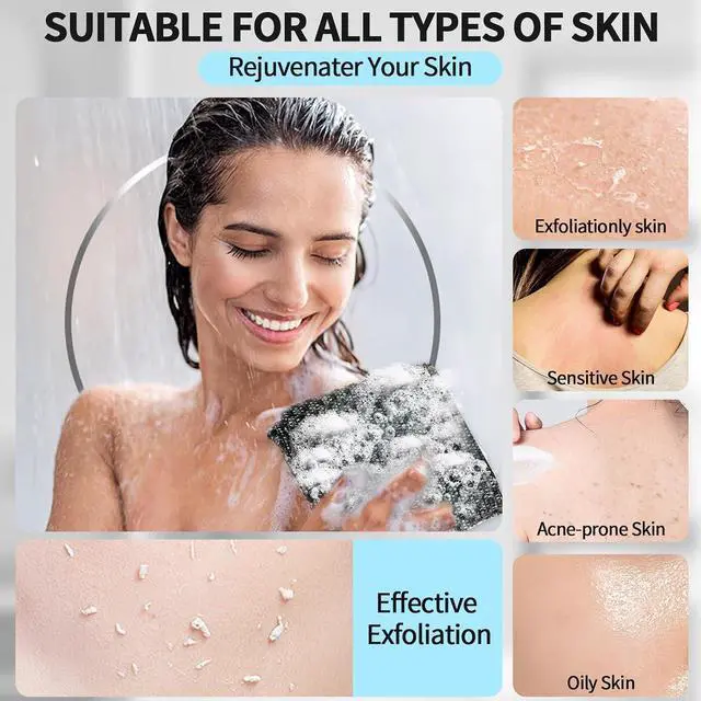Alt view image 5 of 7 - Exfoliating Washcloth Shower Towels Rich Silver Ion & Carbon Fiber | Premium Japanese Style Exfoliating Body Scrubber for Back Acne, KP & Smooth Skin, Longer Body Scrub Exfoliator with 2 Sides