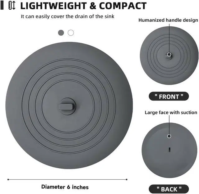 Alt view image 2 of 7 - Tub Stopper 2PCS,Bathtub Drain Stopper,6 inches Bathtub Tub Drain Cover Stopper,Silicone Drain Plug,Kitchen Bathroom Hair Water Shower Stopper,Large Bathroom Laundry Accessories (Grey/White)