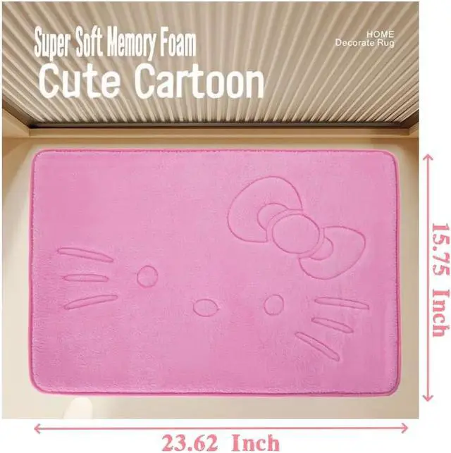 Alt view image 2 of 7 - Pink Cartoon Non Slip Memory Foam Bath Mat 15.75 x 23.62 Inch | Cute Design,Super Soft & Water Absorbent Multi-Use Rug, Suitable for Bathroom, Bedroom, Living Room and Entry Door