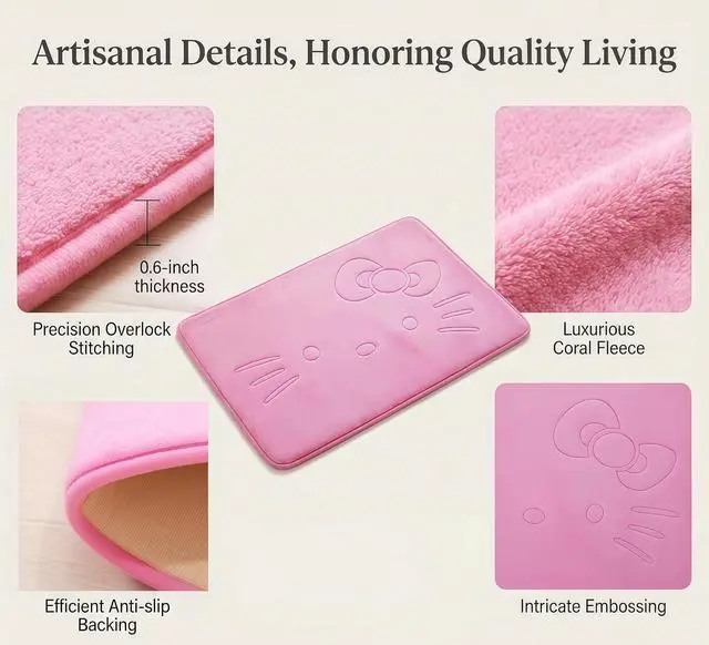 Alt view image 4 of 7 - Pink Cartoon Non Slip Memory Foam Bath Mat 15.75 x 23.62 Inch | Cute Design,Super Soft & Water Absorbent Multi-Use Rug, Suitable for Bathroom, Bedroom, Living Room and Entry Door