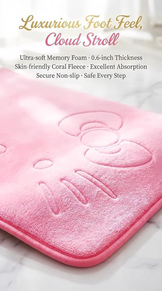 Alt view image 5 of 7 - Pink Cartoon Non Slip Memory Foam Bath Mat 15.75 x 23.62 Inch | Cute Design,Super Soft & Water Absorbent Multi-Use Rug, Suitable for Bathroom, Bedroom, Living Room and Entry Door