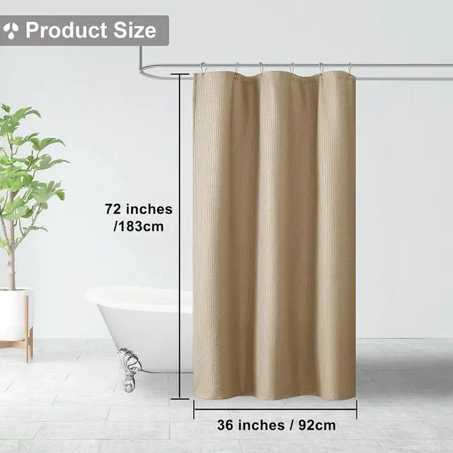 Alt view image 3 of 7 - OVZME Taupe Stall Fabric Shower Curtain 36 x 72 Inch, Soft Waffle Small Shower Curtain for Bathroom with Texture for Narrow Stall Size, Machine Washable Water Resistance, Hotel Style