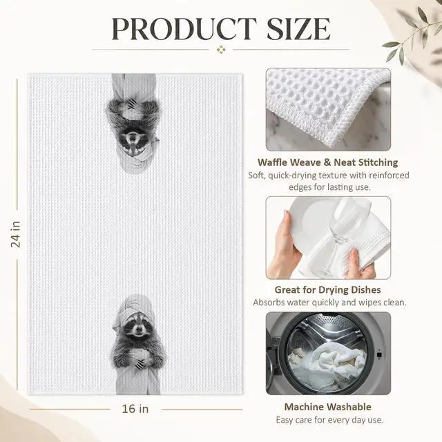 Alt view image 2 of 7 - Cute Raccoon Kitchen Towels 1 PCS, Funny Raccoon Hand Towels for Bathroom, Animal Dish Towel Decor, Cute Raccoon Gifts for Women, Pet Owners, Housewarming