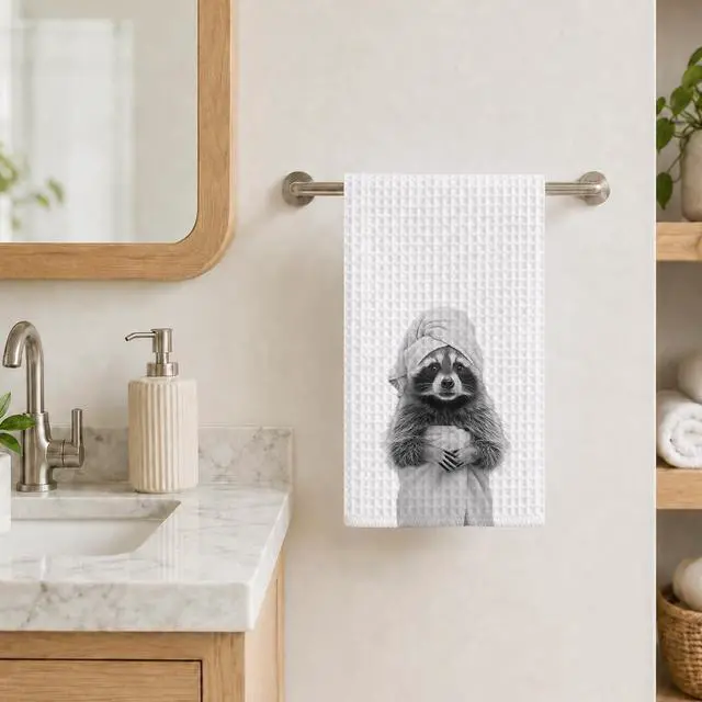 Alt view image 5 of 7 - Cute Raccoon Kitchen Towels 1 PCS, Funny Raccoon Hand Towels for Bathroom, Animal Dish Towel Decor, Cute Raccoon Gifts for Women, Pet Owners, Housewarming