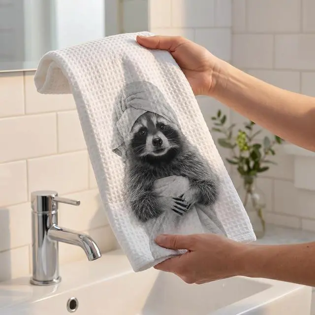 Alt view image 4 of 7 - Cute Raccoon Kitchen Towels 1 PCS, Funny Raccoon Hand Towels for Bathroom, Animal Dish Towel Decor, Cute Raccoon Gifts for Women, Pet Owners, Housewarming