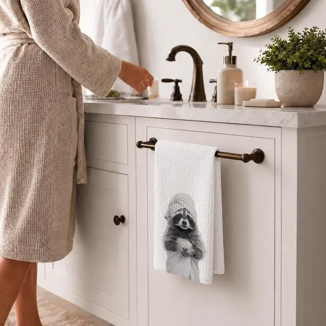 Alt view image 6 of 7 - Cute Raccoon Kitchen Towels 1 PCS, Funny Raccoon Hand Towels for Bathroom, Animal Dish Towel Decor, Cute Raccoon Gifts for Women, Pet Owners, Housewarming