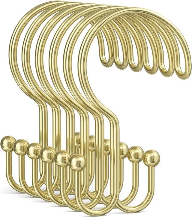 Main image of Bathway Gold Shower Curtain Hooks Ring, 12 Pcs Double Sided Shower Hooks, Rust Proof Metal Shower Hooks for Bathroom, Anti-Drop Shower Rings for Shower Curtain & Liners