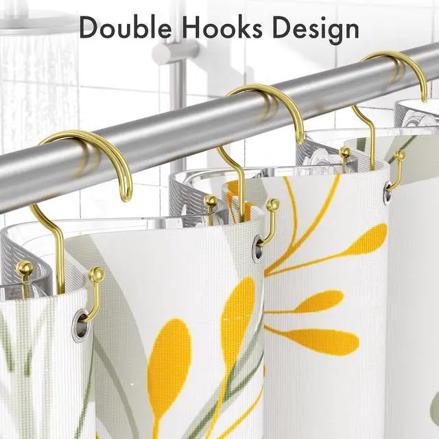 Alt view image 3 of 7 - Bathway Gold Shower Curtain Hooks Ring, 12 Pcs Double Sided Shower Hooks, Rust Proof Metal Shower Hooks for Bathroom, Anti-Drop Shower Rings for Shower Curtain & Liners