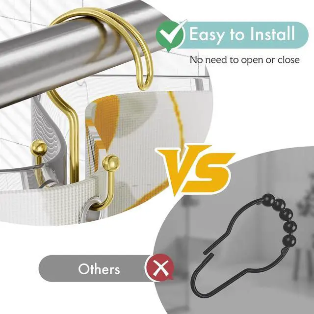 Alt view image 4 of 7 - Bathway Gold Shower Curtain Hooks Ring, 12 Pcs Double Sided Shower Hooks, Rust Proof Metal Shower Hooks for Bathroom, Anti-Drop Shower Rings for Shower Curtain & Liners