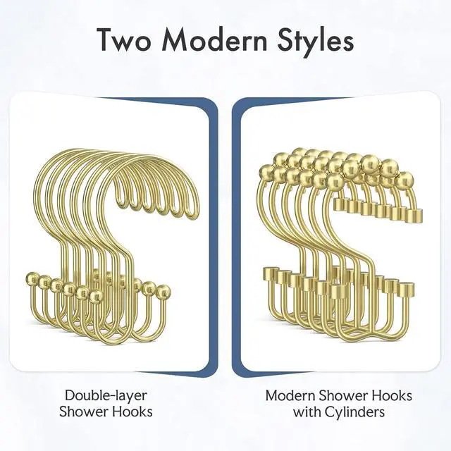 Alt view image 6 of 7 - Bathway Gold Shower Curtain Hooks Ring, 12 Pcs Double Sided Shower Hooks, Rust Proof Metal Shower Hooks for Bathroom, Anti-Drop Shower Rings for Shower Curtain & Liners