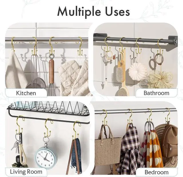 Alt view image 7 of 7 - Bathway Gold Shower Curtain Hooks Ring, 12 Pcs Double Sided Shower Hooks, Rust Proof Metal Shower Hooks for Bathroom, Anti-Drop Shower Rings for Shower Curtain & Liners