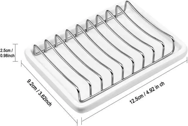 Alt view image 5 of 6 - Ceramic Soap Dish with Stainless Steel Drain Tray Self Draining Soap Holder Sponge Holder Soap Dishes for Shower, Bathroom, Kitchen Sink