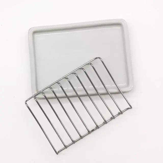 Alt view image 6 of 6 - Ceramic Soap Dish with Stainless Steel Drain Tray Self Draining Soap Holder Sponge Holder Soap Dishes for Shower, Bathroom, Kitchen Sink