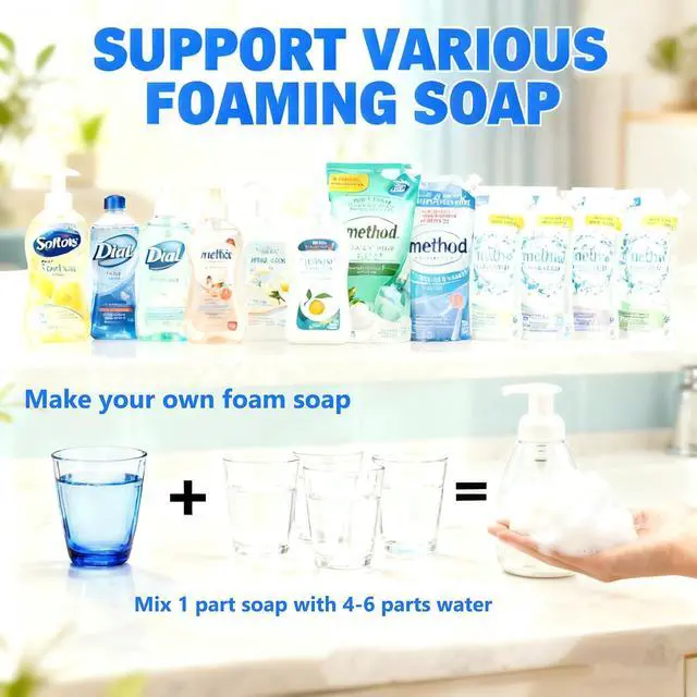 Alt view image 4 of 7 - 2-Pack Foaming Soap Dispenser Pump Bottles,Foam Hand Soap Dispenser with Refillable Plastic Container for Shampoo for Bathroom & Kitchen-Clear,8 oz(250ml)