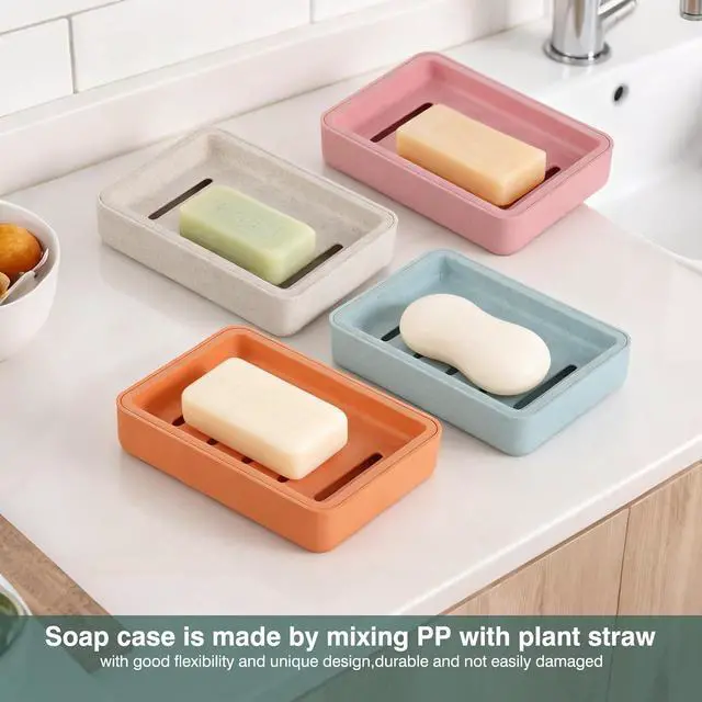 Alt view image 5 of 7 - Soap Dish with Drain 2 Pack Plastic Sponge Holder for Shower | Soap Box Double Layer Draining Soap Case Soap Container Easy Cleaning for Bathroom Kitchen Sinks