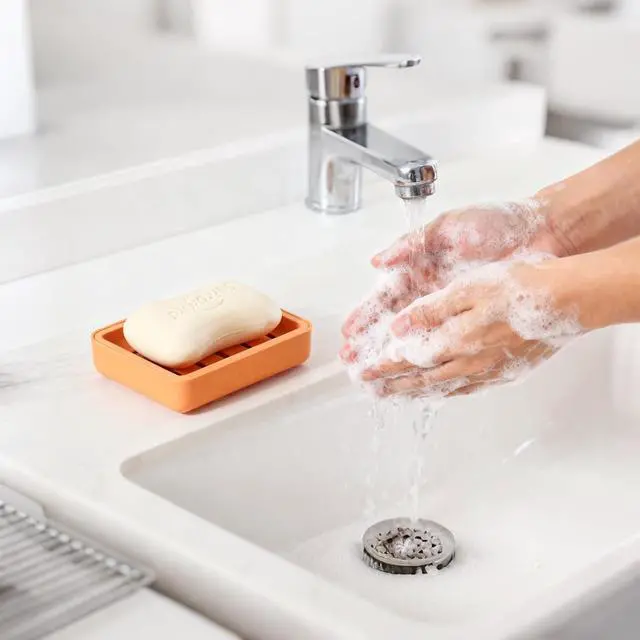 Alt view image 7 of 7 - Soap Dish with Drain 2 Pack Plastic Sponge Holder for Shower | Soap Box Double Layer Draining Soap Case Soap Container Easy Cleaning for Bathroom Kitchen Sinks