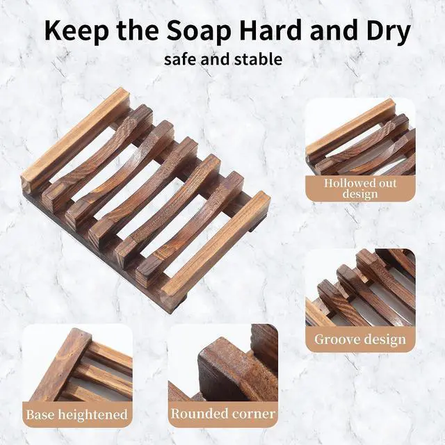 Alt view image 2 of 6 - Wooden Soap Dish for Shower,Set of 2 Shower Soap Holder,Self draining Bar Soap Holder for Bathroom, Homemade Soaps Saver Natural Soaps Tray, Vowupt