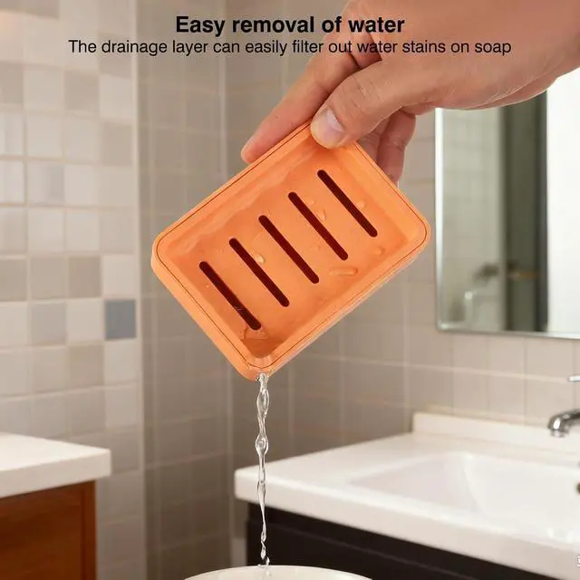 Alt view image 3 of 7 - Soap Dish with Drain 2 Pack Plastic Sponge Holder for Shower | Soap Box Double Layer Draining Soap Case Soap Container Easy Cleaning for Bathroom Kitchen Sinks