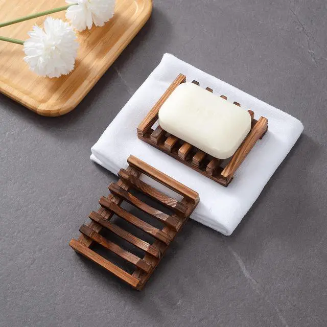 Alt view image 3 of 6 - Wooden Soap Dish for Shower,Set of 2 Shower Soap Holder,Self draining Bar Soap Holder for Bathroom, Homemade Soaps Saver Natural Soaps Tray, Vowupt