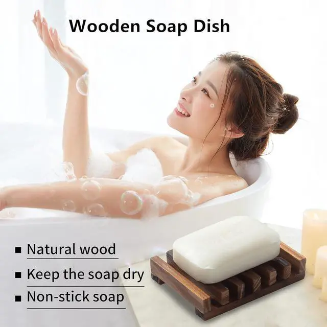 Alt view image 4 of 6 - Wooden Soap Dish for Shower,Set of 2 Shower Soap Holder,Self draining Bar Soap Holder for Bathroom, Homemade Soaps Saver Natural Soaps Tray, Vowupt