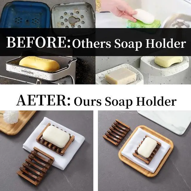 Alt view image 6 of 6 - Wooden Soap Dish for Shower,Set of 2 Shower Soap Holder,Self draining Bar Soap Holder for Bathroom, Homemade Soaps Saver Natural Soaps Tray, Vowupt