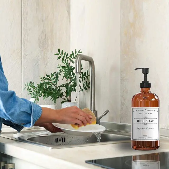 Alt view image 5 of 7 - Sunrise Premium Amber Glass Soap Dispenser with Pump, 16 oz | Amber Glass, Soap Dispenser Pump Hand and Dish,Bathroom and Kitchen Sink use ,6 waterproof (Pack of 2)