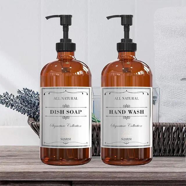 Alt view image 7 of 7 - Sunrise Premium Amber Glass Soap Dispenser with Pump, 16 oz | Amber Glass, Soap Dispenser Pump Hand and Dish,Bathroom and Kitchen Sink use ,6 waterproof (Pack of 2)
