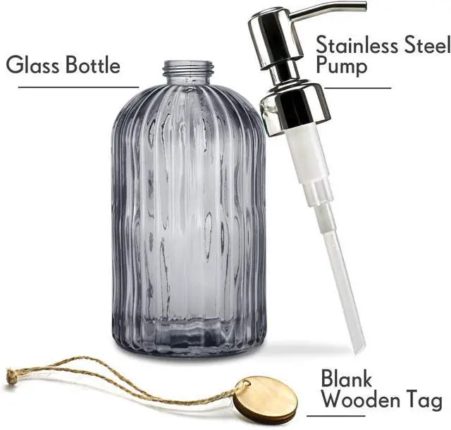 Alt view image 2 of 7 - JASAI 18 Oz Kitchen Soap Dispenser with 304 Rust Proof Stainless Steel Pump | Refillable Liquid Soap Dispenser for Bathroom, Kitchen, Hand Soap, Dish Soap (Clear Grey)