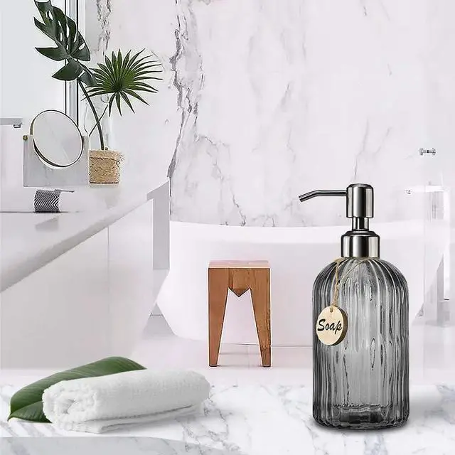 Alt view image 5 of 7 - JASAI 18 Oz Kitchen Soap Dispenser with 304 Rust Proof Stainless Steel Pump | Refillable Liquid Soap Dispenser for Bathroom, Kitchen, Hand Soap, Dish Soap (Clear Grey)
