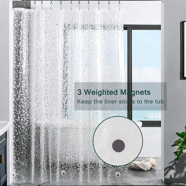 Alt view image 3 of 7 - EVA Clear Shower Curtain Liner, 3D Water Cube 5G Shower Liners with 12 Rustproof Metal Grommets and Weighted Magnets, Waterproof Duty for Bathroom 72 x 72