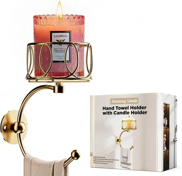Main image of Hand Towel Holder for Bathroom Wall, Towel Hook with Candle Holder for Bathroom Decor, Wall Mounted Towel Hook with Cut Candle Holder, Vintage Towel Ring Towel Racks for Bathroom Decor and Accessories