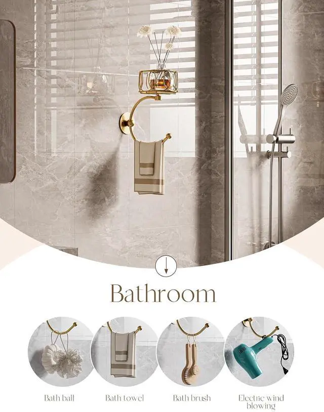 Alt view image 2 of 7 - Hand Towel Holder for Bathroom Wall, Towel Hook with Candle Holder for Bathroom Decor, Wall Mounted Towel Hook with Cut Candle Holder, Vintage Towel Ring Towel Racks for Bathroom Decor and Accessories