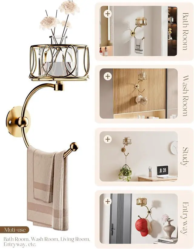 Alt view image 4 of 7 - Hand Towel Holder for Bathroom Wall, Towel Hook with Candle Holder for Bathroom Decor, Wall Mounted Towel Hook with Cut Candle Holder, Vintage Towel Ring Towel Racks for Bathroom Decor and Accessories